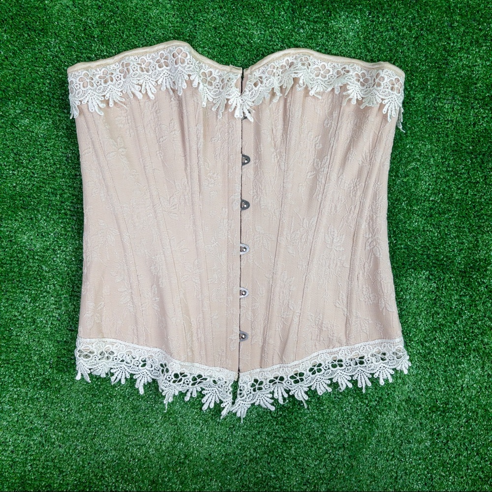 Bustier Corset Baby Pink Cream Crochet Trim Lace Up